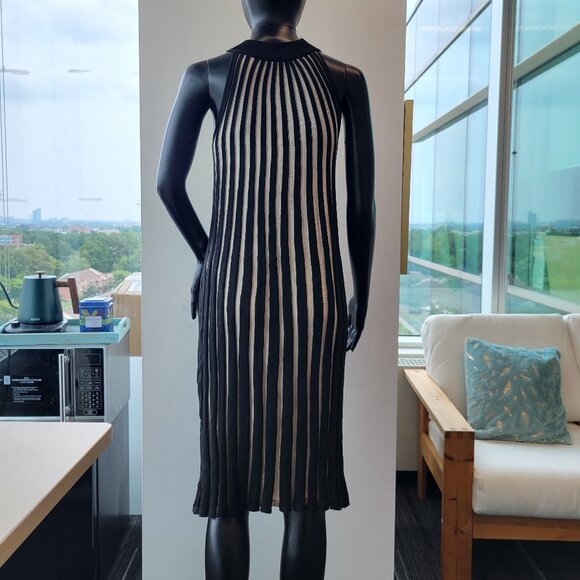 Striped Temperament Mid-Length Halter Neck Knitted Dress - Picture 5 of 7